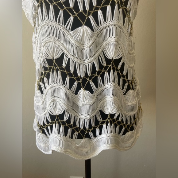 Venus white crotched/gold thread chain look swim cover up, size med, like new - Picture 4 of 8